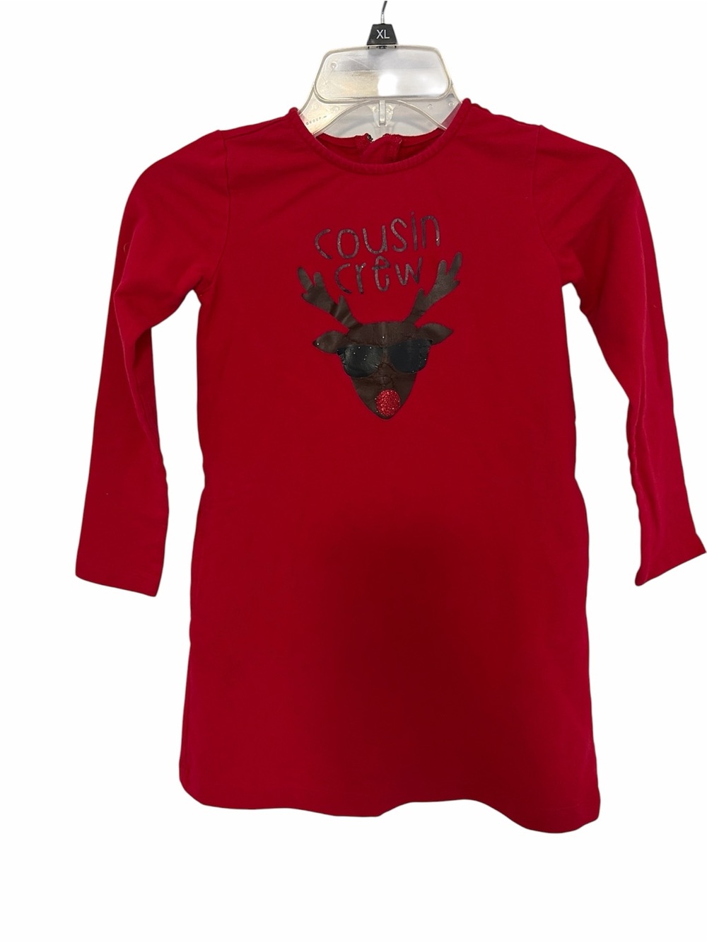 Long-Sleeve Holiday Dress with Reindeer Graphic - Picture 1 of 5